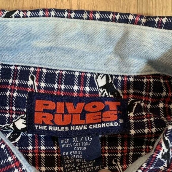 Vintage Pivot Rules L/S Cotton Flannel Button Shirt Mens XL Plaid Golf Graphic - Picture 3 of 4